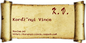 Korényi Vince névjegykártya